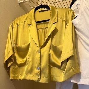Zara Light Yellow Satin Crop Shirt